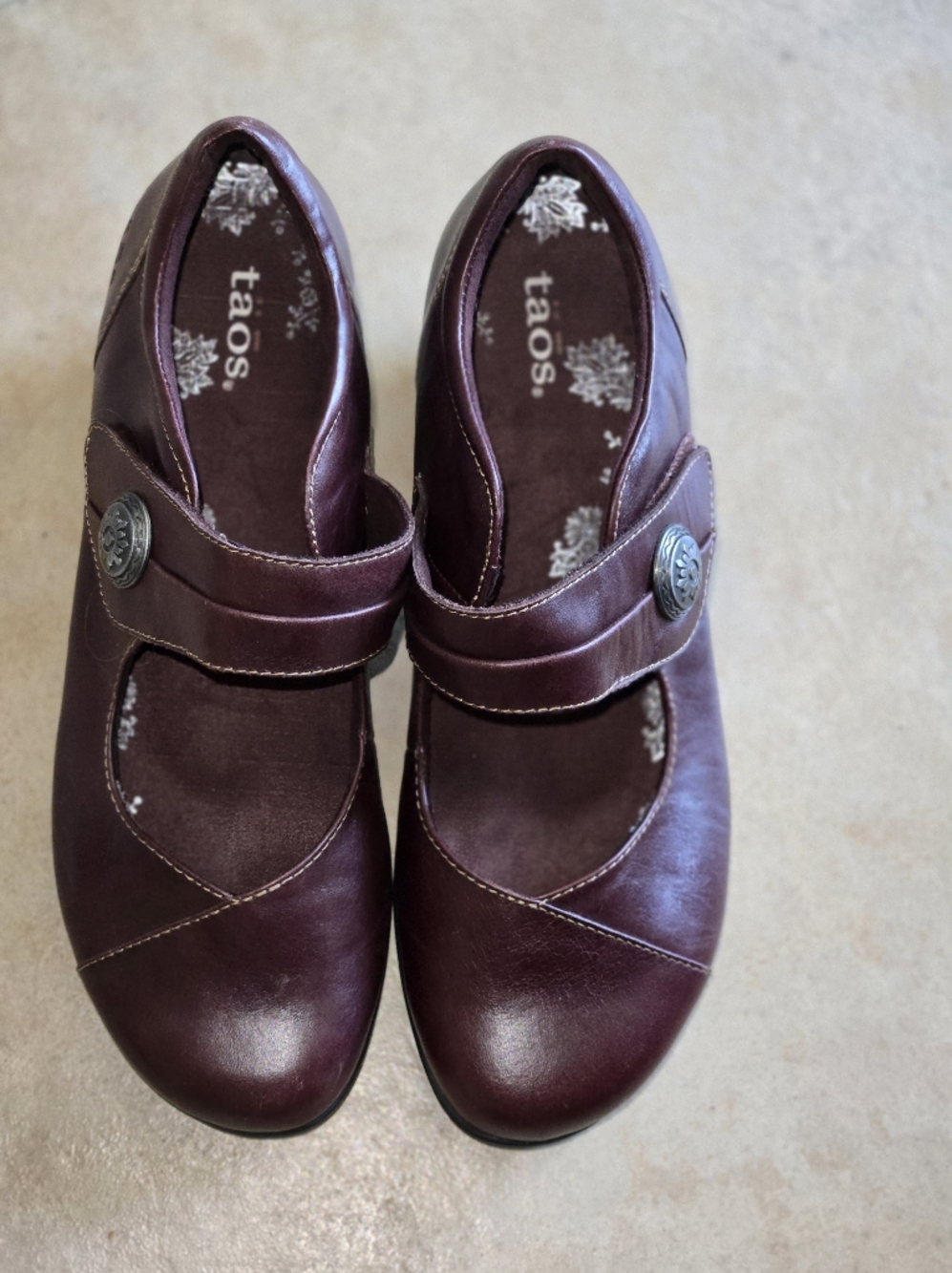 Taos Footwear Burgundy Leather Mary Jane Majesty Low Heel Button Strap Shoes 8.5 - Picture 12 of 13